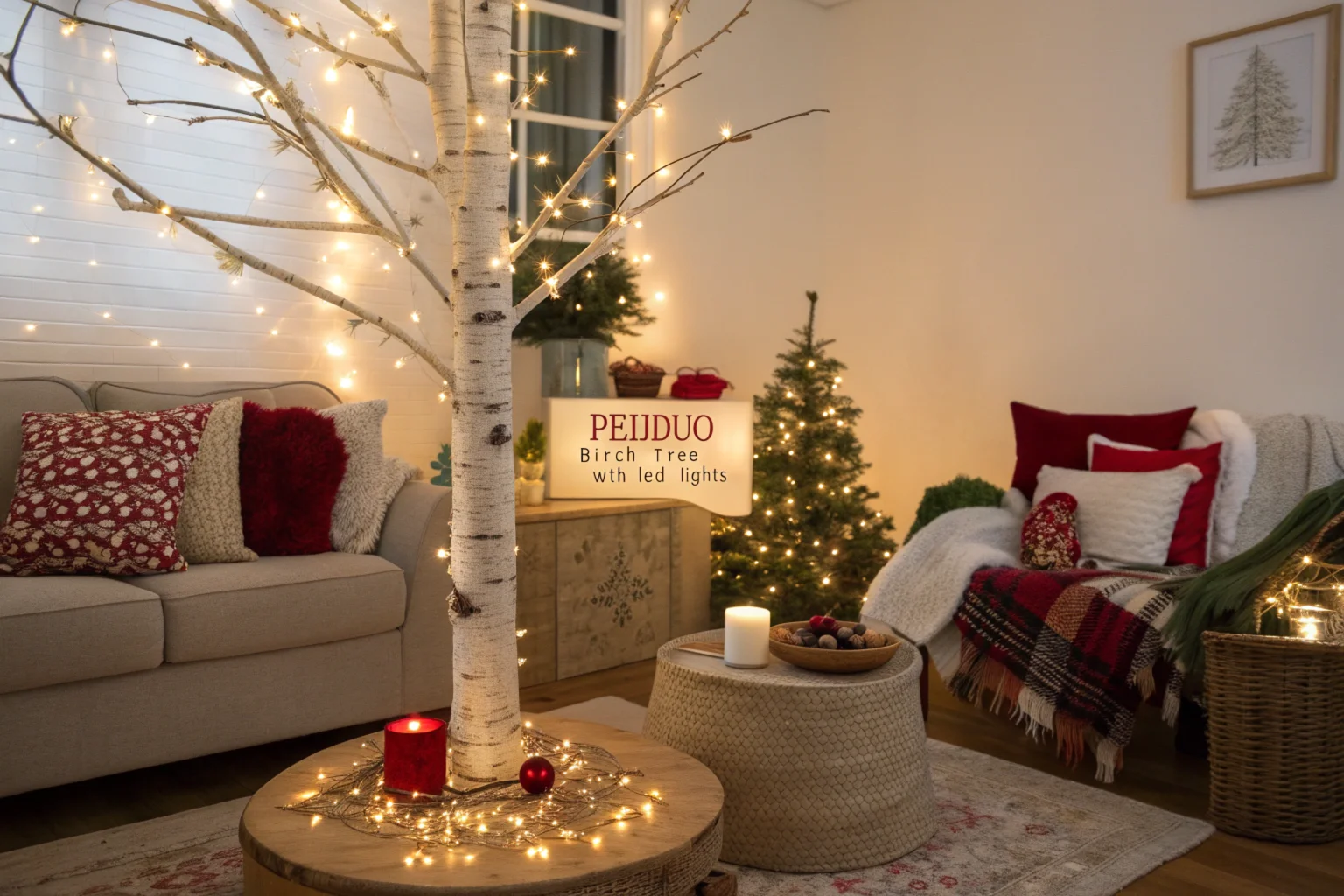 Festive birch tree lights